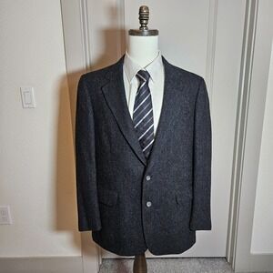 Cricketeer Flannel Tweed Blazer‎ Sport Coat Suit Men 41R Wool Herringbone Gray